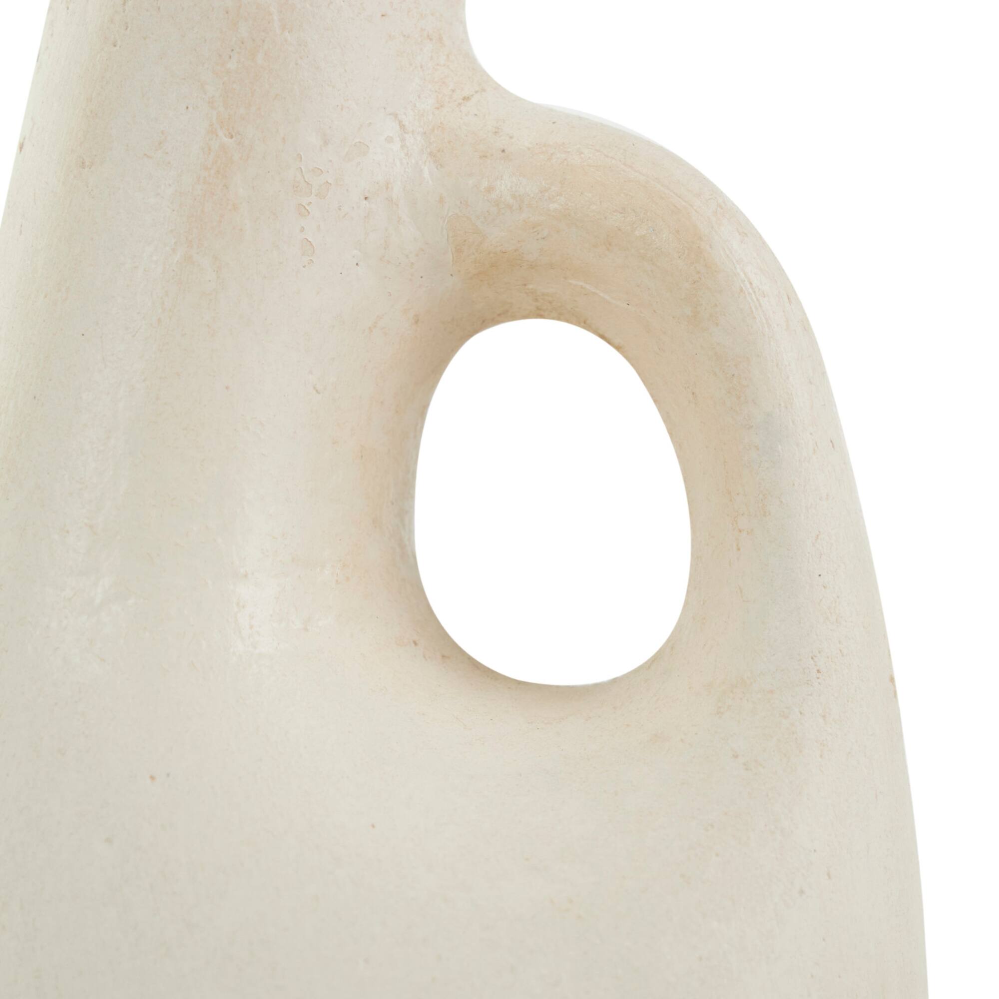 15" Beige Paper Mache Abstract Curved Vase with Handle